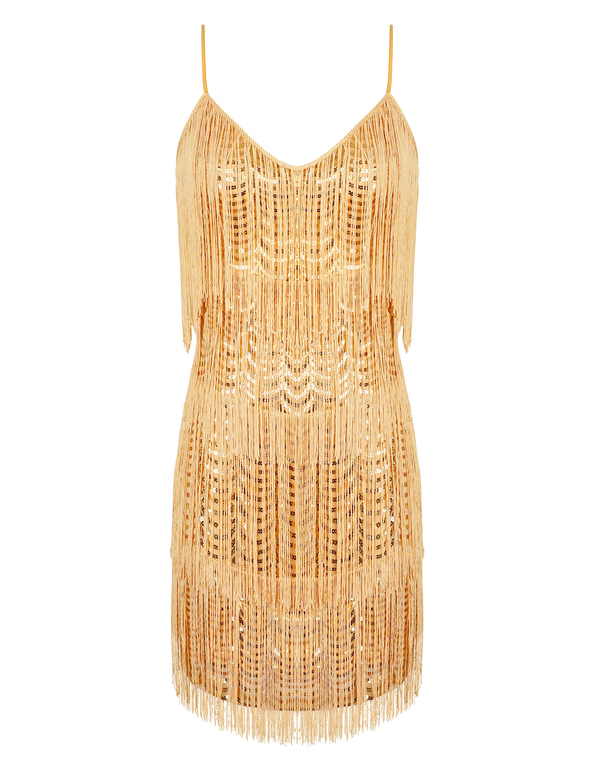 Kayamiya 1920s Flapper Dress for Women - Fringe Sequin Gatsby Party Dress with V Neck & Spaghetti Straps | Roaring 20s Costume for Halloween, Themed Parties & Vintage Events