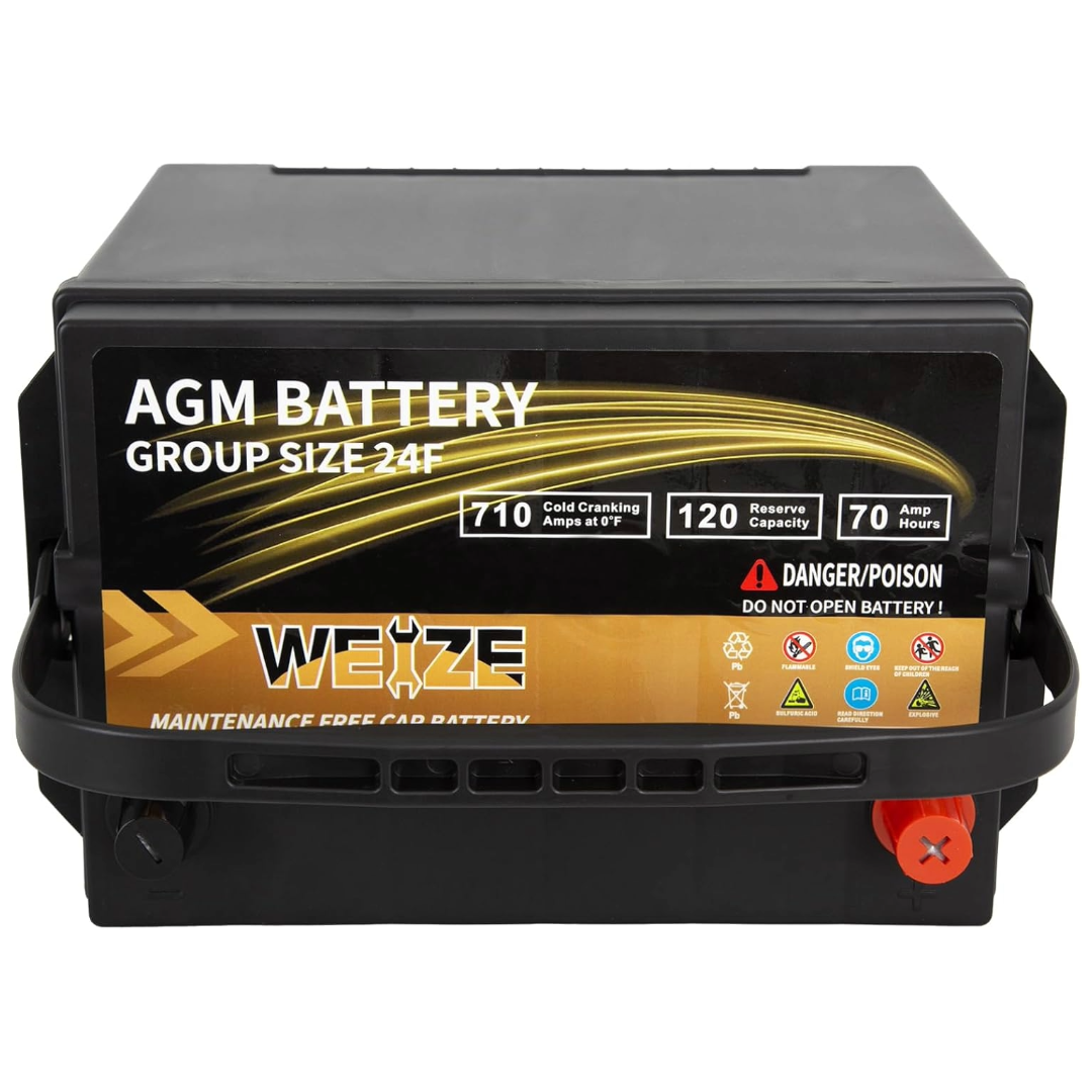 WEIZE Wise Series 24F AGM Car Battery - 12V 70Ah 710CCA Deep Cycle Automotive Replacement Battery for Trucks, SUVs, and Marine Vehicles - Perfect for Off-Roading, Boating, and Heavy-Duty Applications