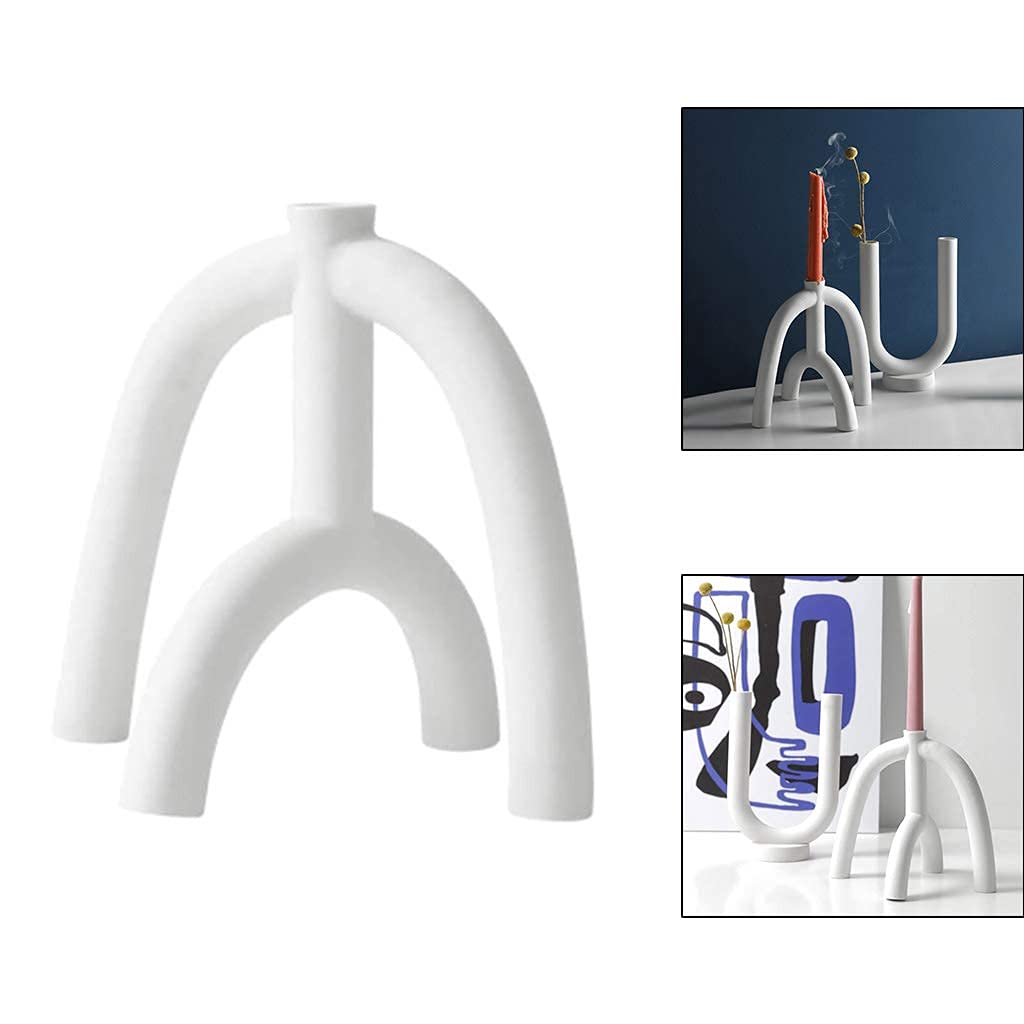 White Ceramic Candlesticks for Pillar Candles - Modern & Durable Candle Holders (19cm x 18cm) - Perfect for Wedding Centerpieces, Home Decor & Dining Table Arrangements