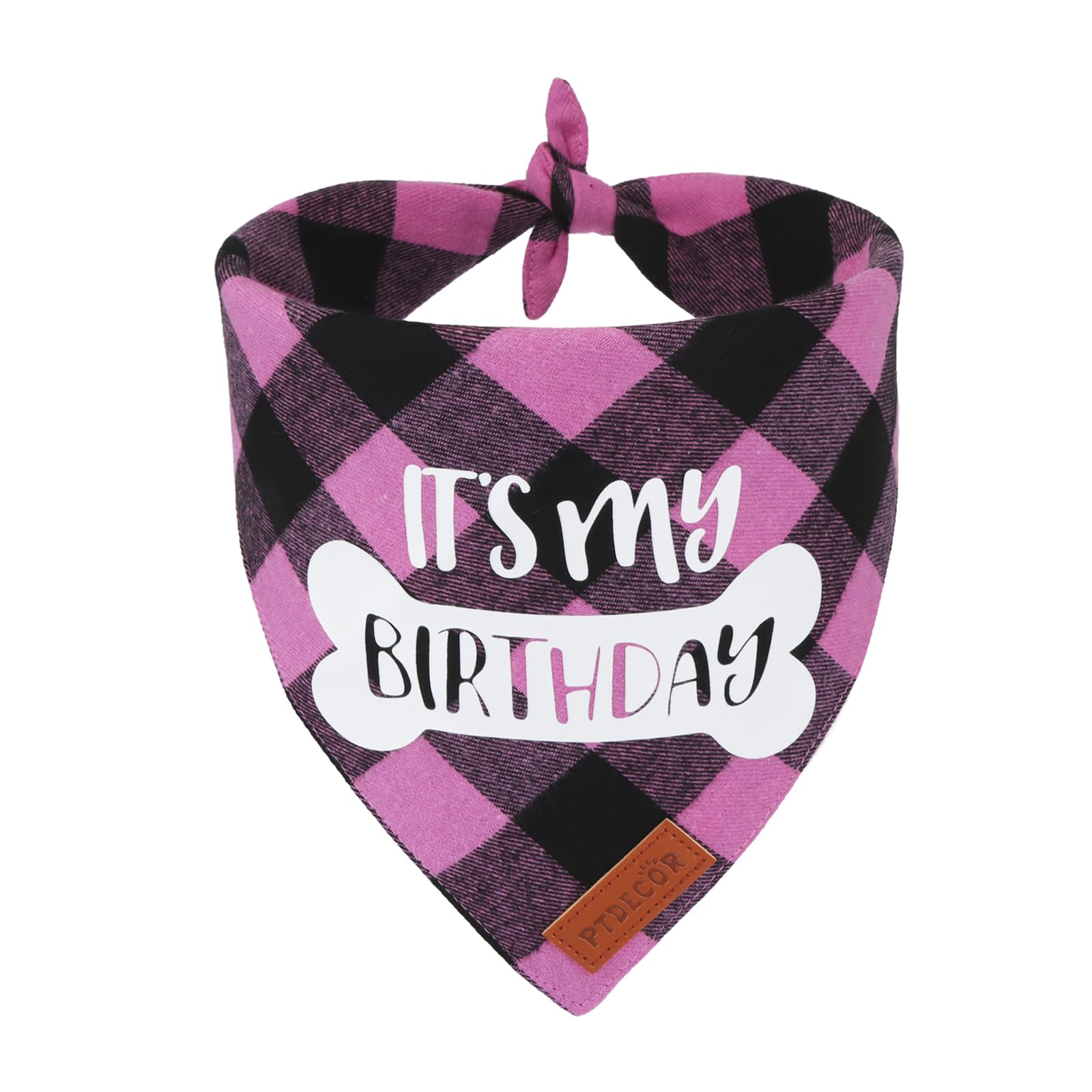 PTDECOR Pink Plaid Dog Birthday Bandana Scarf for Medium & Large Dogs - Perfect for Birthday Parties & Pet Celebrations (Pink, Large)