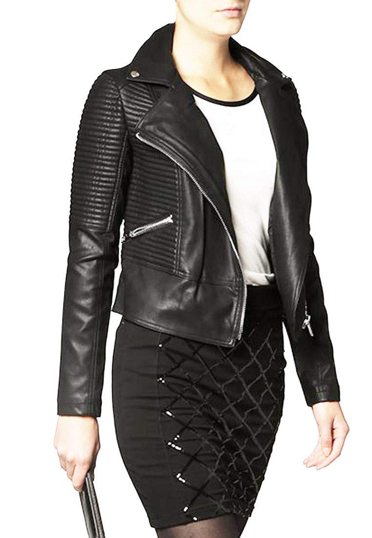 Women's Real Leather Motorcycle Jacket - Stylish Quilted Bomber Biker Jacket for Women (Black) | Perfect for Riding, Casual Outfits & Night Out