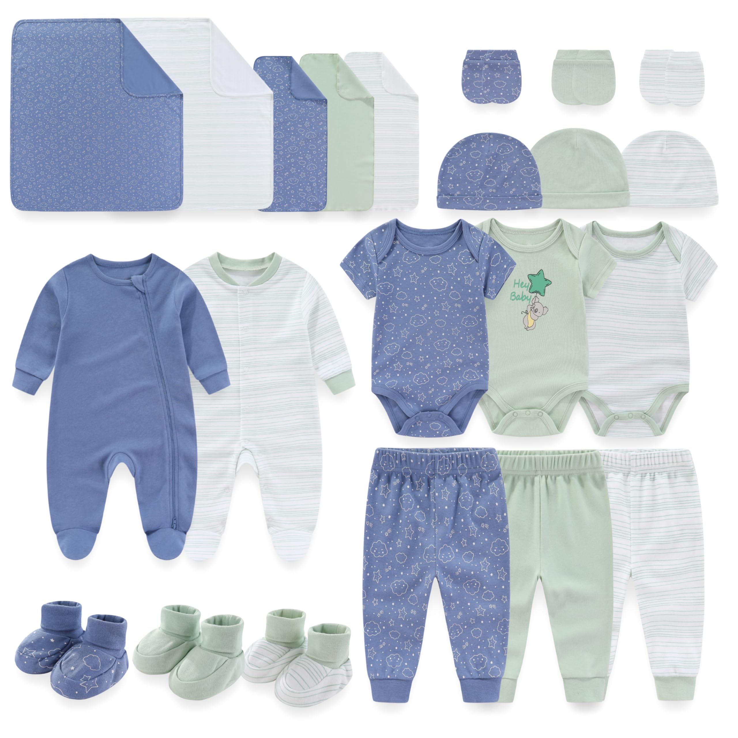 22-Pack Unisex Baby Layette Sets | Newborn Boy & Girl Clothes | Infant Essentials for Hospital, Home & Gifting