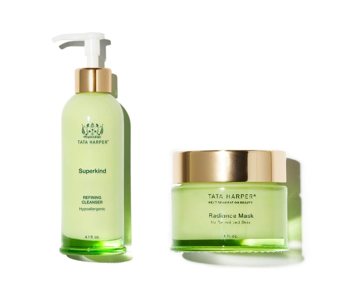 Tata Harper Superkind Reactive Skin 5 Minute Facial Set - Refining Cleanser 125ml & Radiance Mask 30ml | Gentle Skincare for Sensitive Skin, Quick Glow Treatment, At-Home Spa Experience