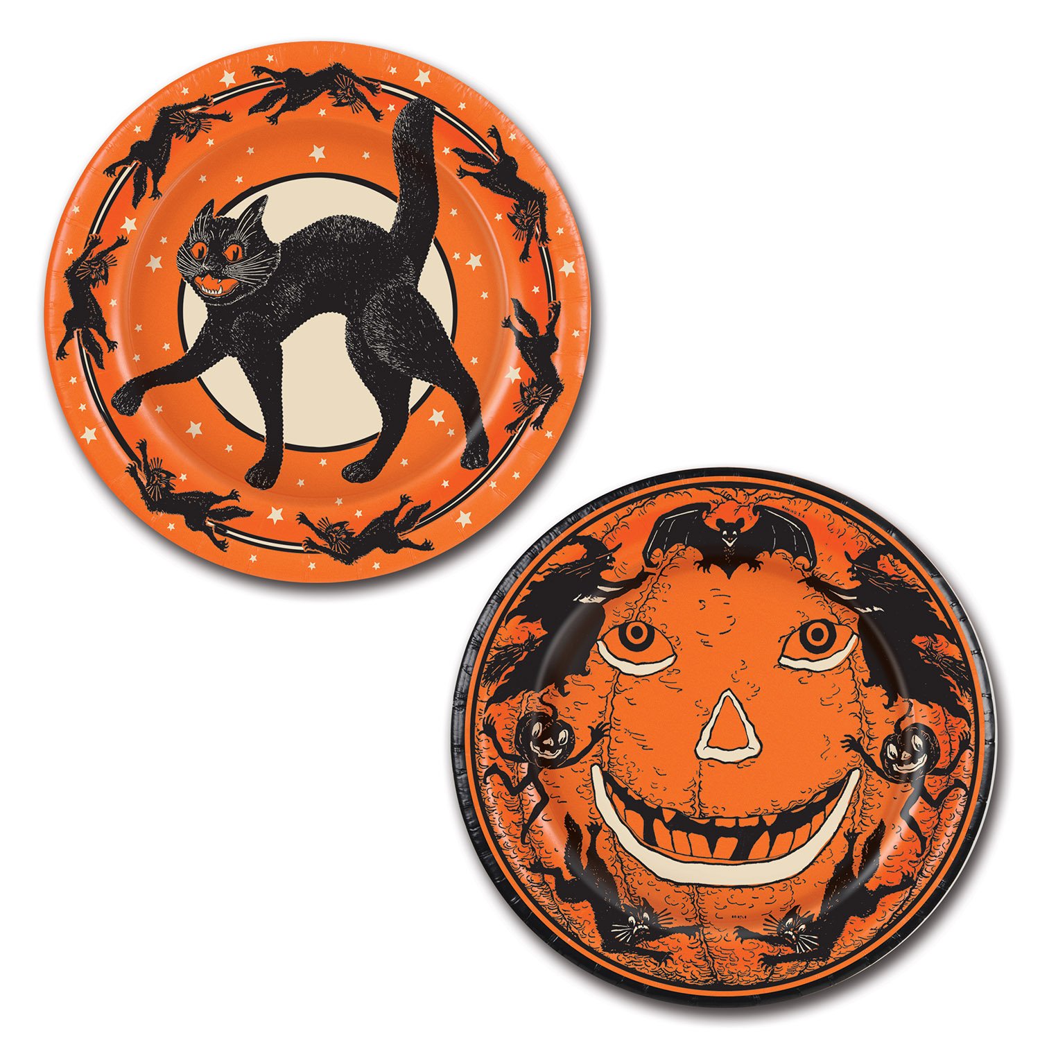 Beistle Halloween Round Paper Plates - 9 Inch Orange Disposable Party Plates for Halloween Decorations, Trick or Treat, and Spooky Themed Parties