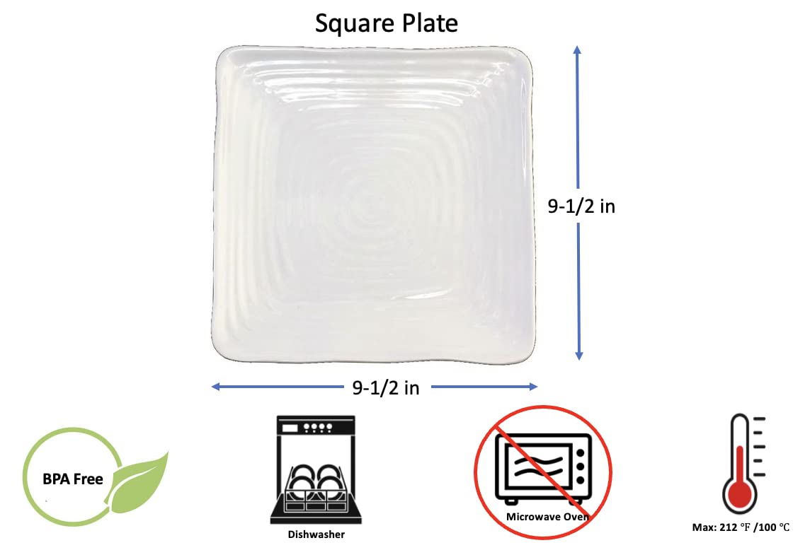 Premium Melamine Square Dinner Plates - 7.5