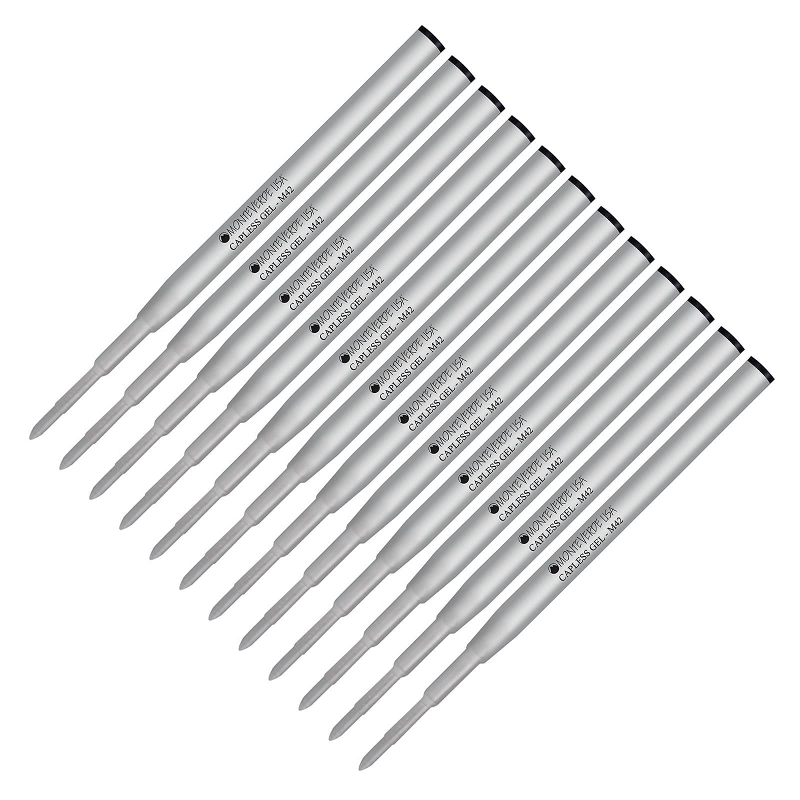 Monteverde M42 Gel Ink Refill 12 Pack - Compatible with Montblanc Style Ballpoint Pens - Black Fine Tip 0.6mm - Smooth Writing for Office, School & Business Professionals