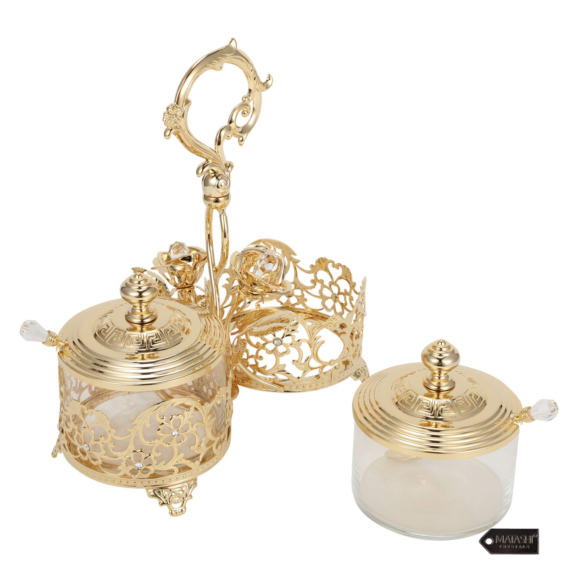 24K Gold Plated Crystal Studded Candy Dish - Elegant Salt Holder, Sugar Bowl & Honey Jar - Luxury Decorative Tableware for Dining & Kitchen - Perfect Christmas Gift for Mom, Wife & Anniversary Present - Ideal for Holiday Parties, Tea Time & Home Decor