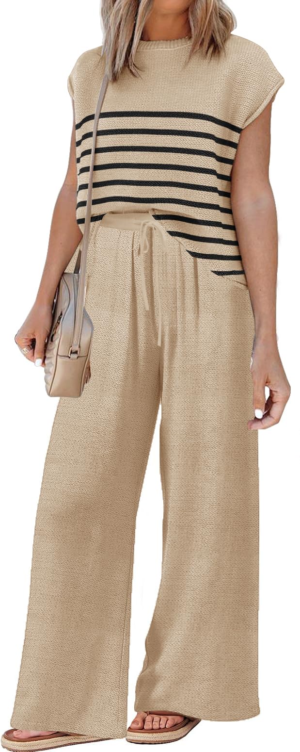 Women's 2-Piece Matching Outfits - Casual Lounge Sets with Sweater & Pants - Spring/Summer 2024 Travel Wear - Perfect for Vacations, Coffee Dates & Relaxing at Home