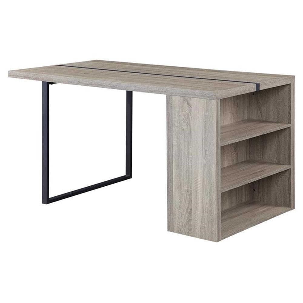 Acme Patwin Wooden Dining Table with Storage Base in Gray Oak and Black - Modern Kitchen & Dining Room Furniture for Small Spaces