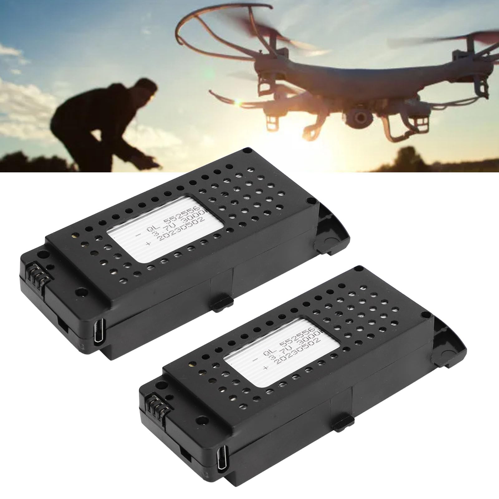 2-Pack 3.7V 3000mAh LiPo Drone Batteries with 3-in-1 Charging Cable - Compatible with S6 G6 RC Drones & Airplanes - Long-Lasting Power for Aerial Photography & FPV Racing