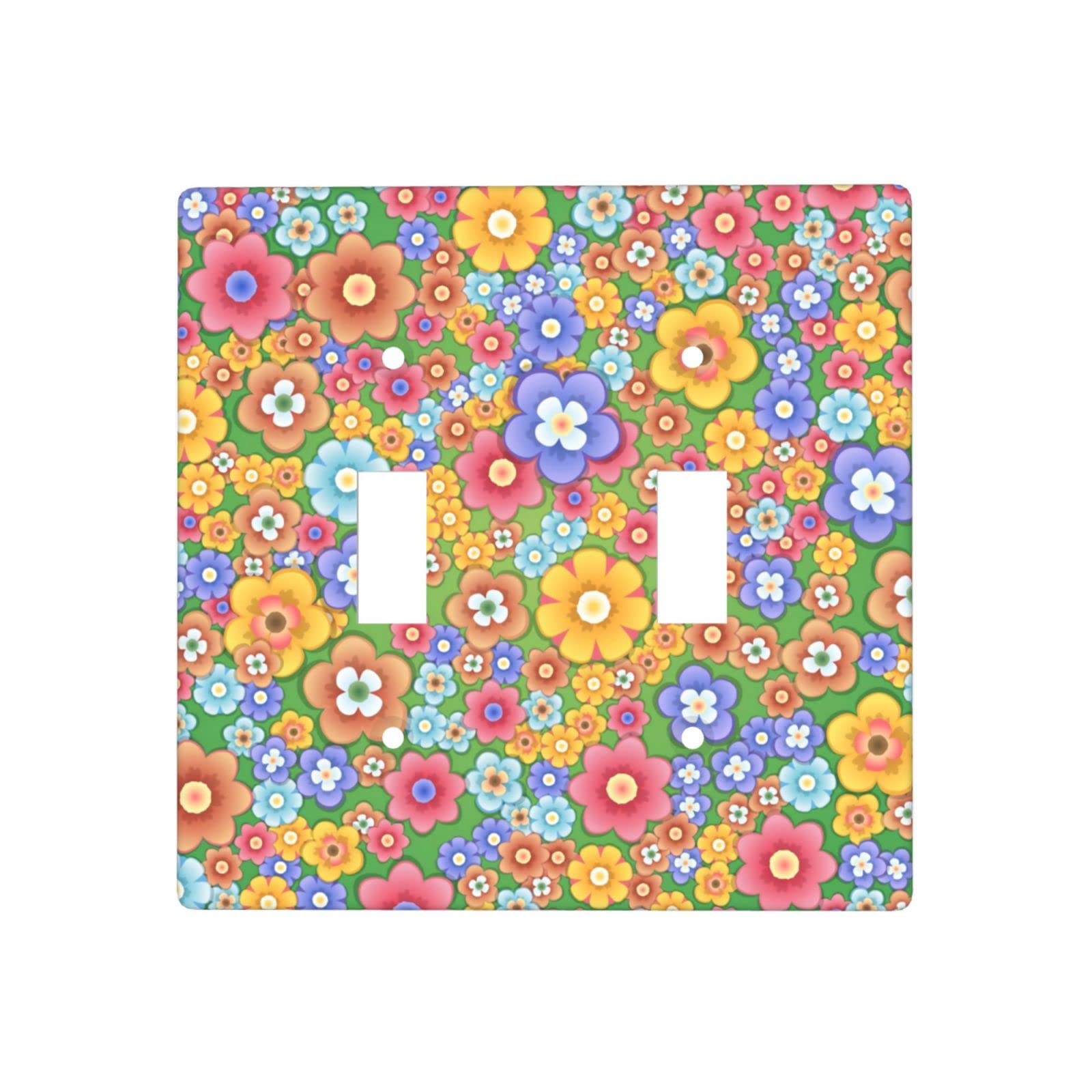 ZTUOECV Blue Red Pink Floral Light Switch Cover - Decorative Double Toggle Wall Plate for Home & Kitchen - 2 Gang Wall Plate (PHOI511) - Perfect for Bedroom, Living Room & Office Decor