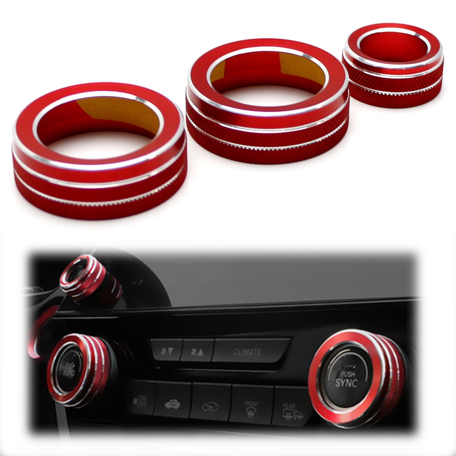 3-Piece Red AC Climate Control Switch Knob Ring Covers for 2017-2022 Honda CR-V | Interior Car Accessories for Enhanced Grip & Style | Perfect for Summer Driving & Customization