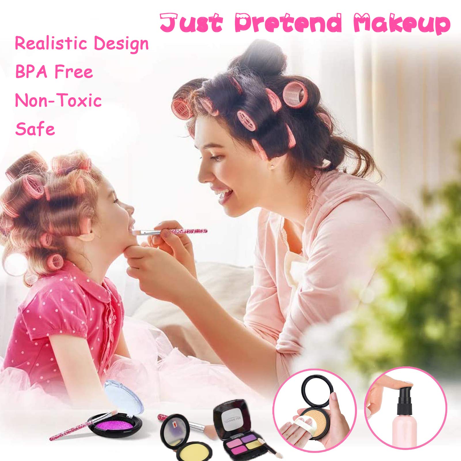 Fake Makeup Kit for Girls - Kids Cosmetic Toy Set with Bag - Birthday & Christmas Gift for Pretend Play