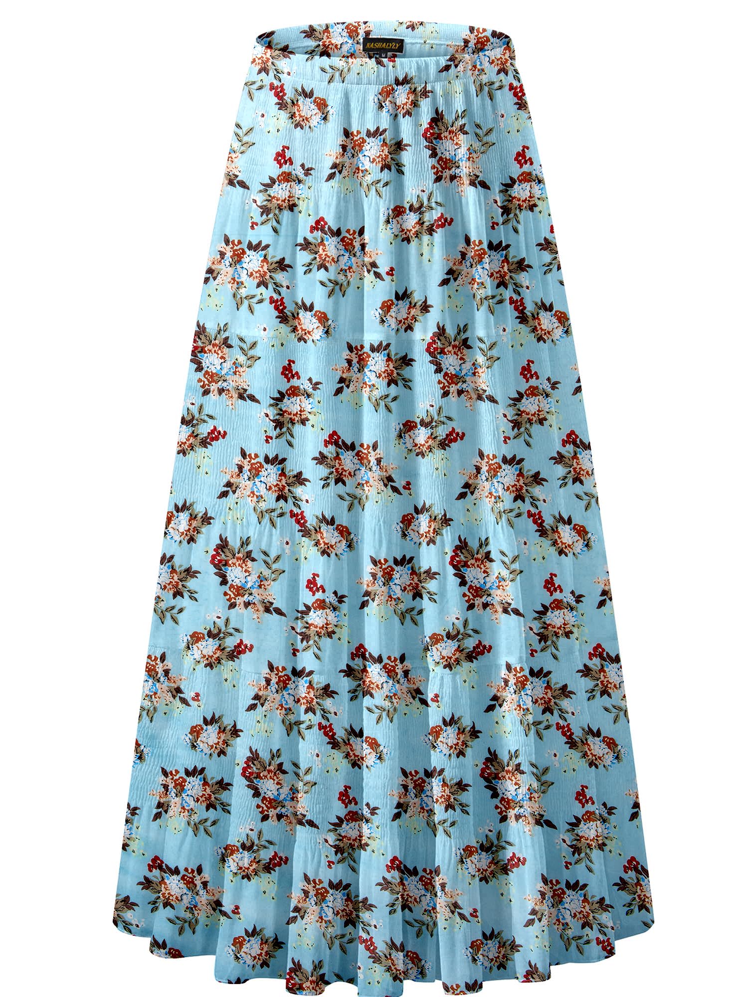 NASHALYLY Women's Chiffon Elastic High Waist Pleated A-Line Flared Maxi Skirt - Elegant Summer Beach Wedding Party Casual Dress for Women