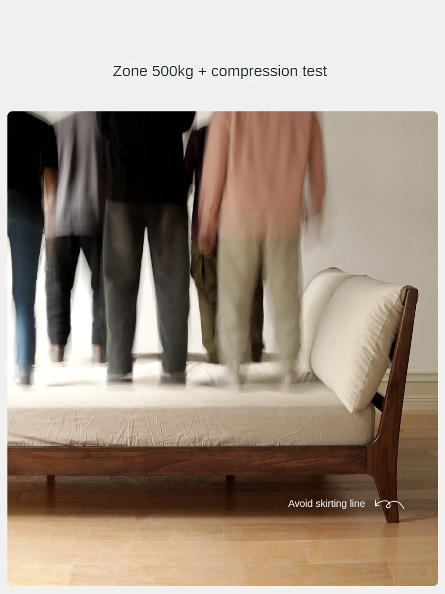 Premium Black Walnut Solid Wood Bed Frame - Queen Size Platform Bed with Soft Upholstered Headboard | Modern Bedroom Furniture for Master & Guest Rooms