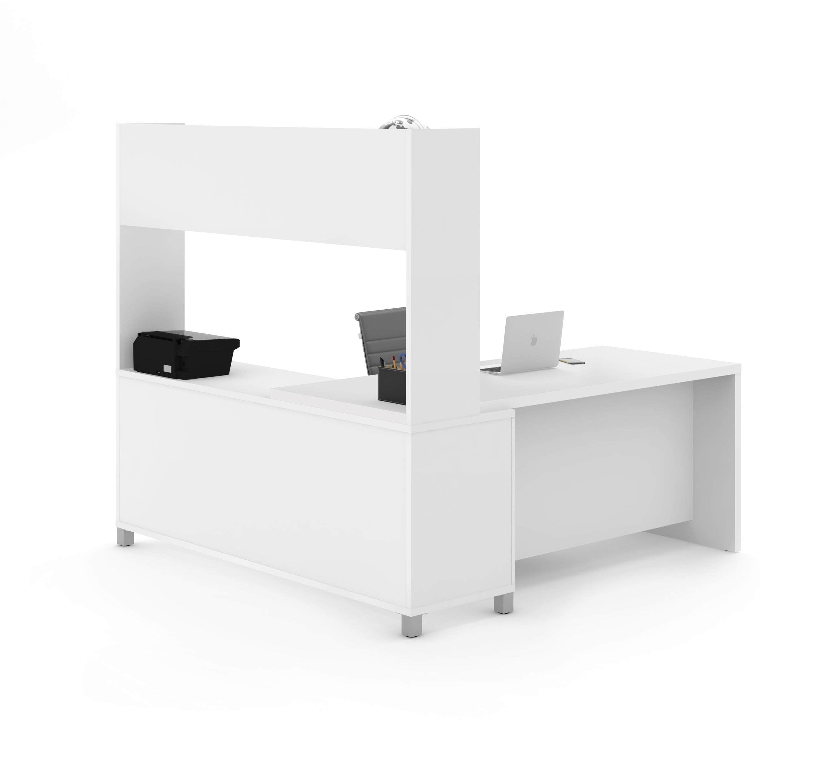 Pro Linea White L-Shaped Desk with Hutch - Home Office Furniture for Small Spaces, Computer Workstation & Study Desk