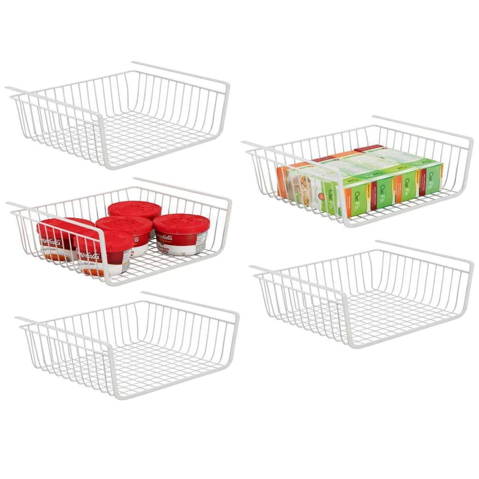 5-Pack Under Shelf Storage Baskets - Space Saving Kitchen Cabinet Organizer for Pantry, Counter, Desk & Bookshelf - Perfect for Storing Spices, Utensils, Office Supplies & More