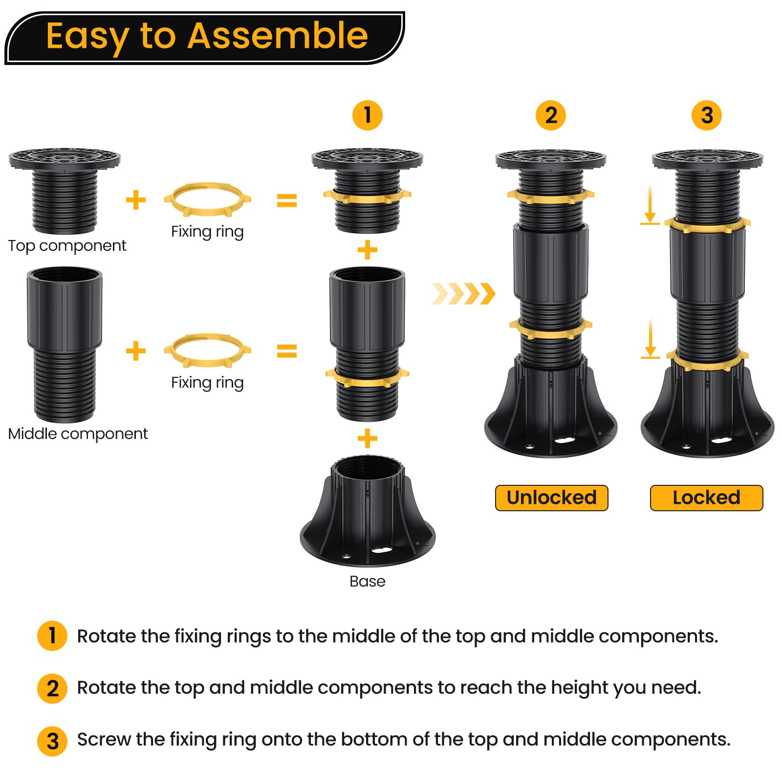 2pcs 8.5-13 Inch Adjustable Height Bed Support Legs - Heavy Duty Metal Bed Frame Legs for Slats, Replacement Feet for Center Support & Bed Frame Reinforcement - Perfect for Platform Beds, Adjustable Beds & DIY Bed Frame Projects