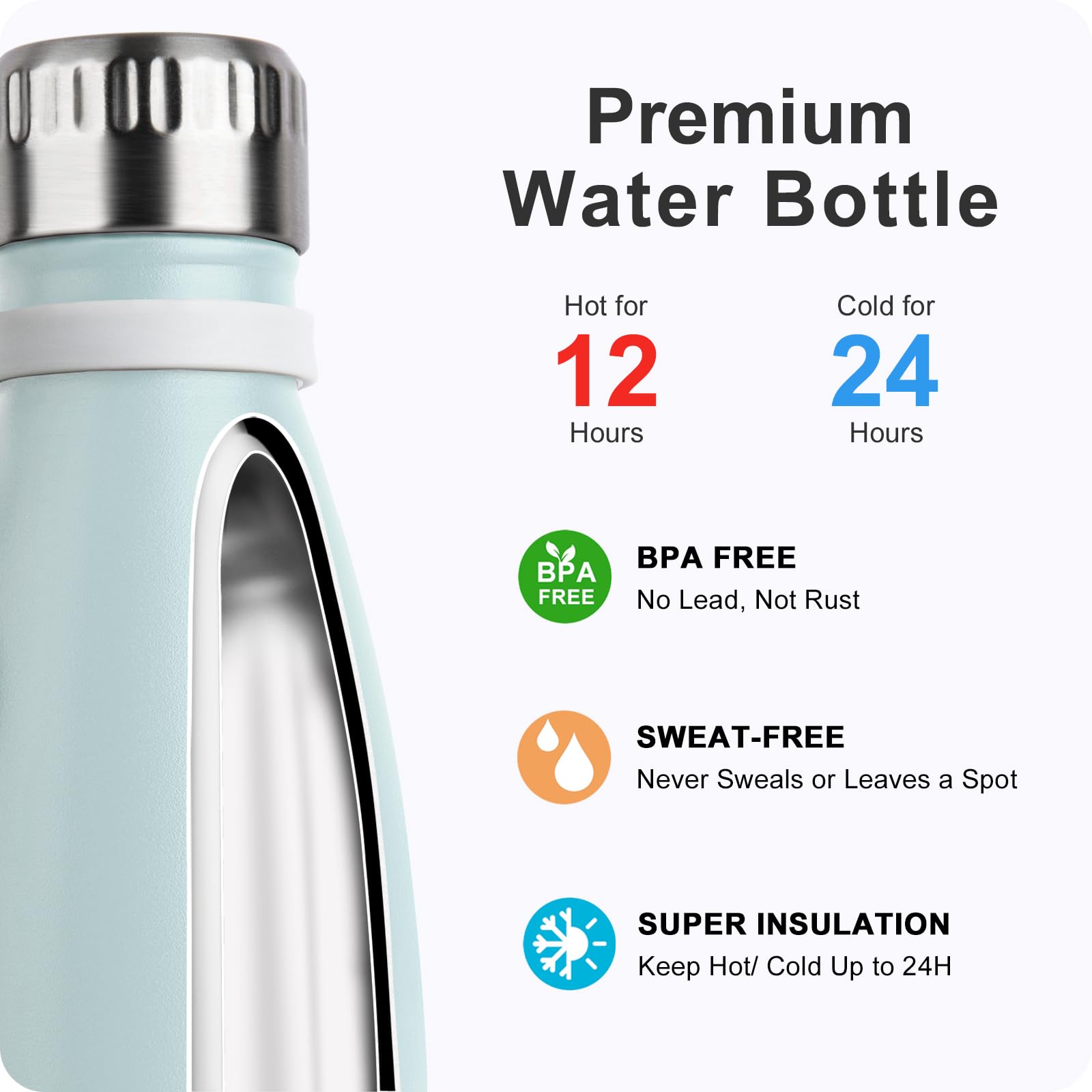Kids Stainless Steel Water Bottle 9oz - Leak Proof Vacuum Insulated for School, Travel & Sports (Baby Blue)
