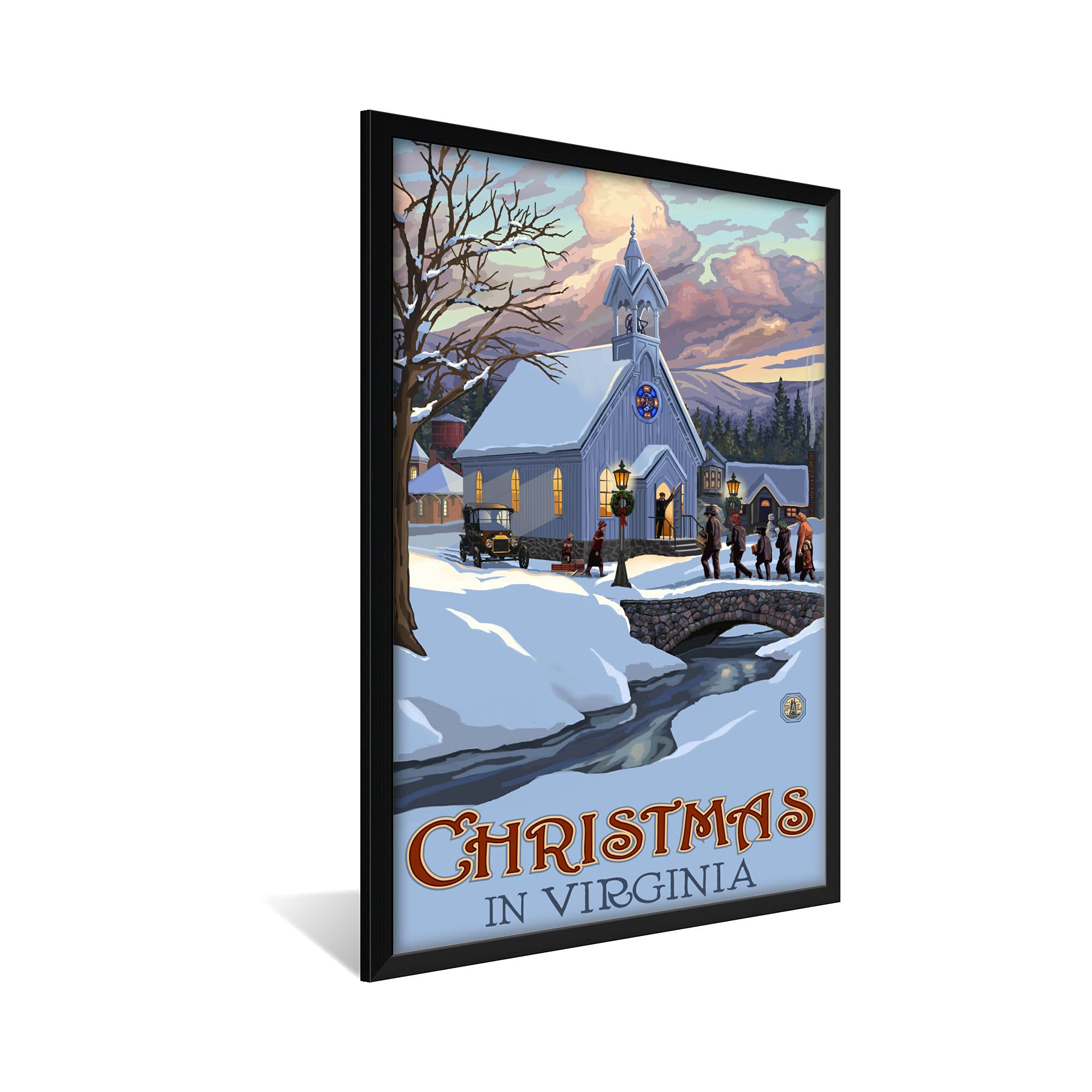 Paul A. Lanquist Framed Art Print - Virginia & New England Christmas Travel Artwork, 32x47 Inch Professionally Framed Wall Decor | Perfect for Holiday Home Decor, Living Room & Office Display