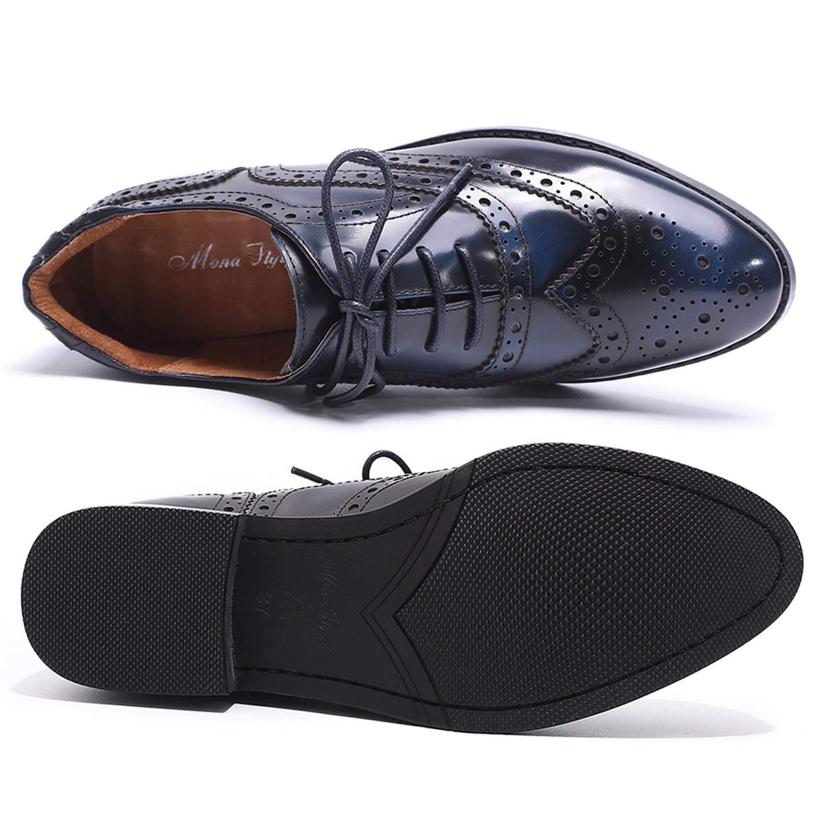 Women's Leather Wingtip Oxford Shoes - Perforated Brogue Lace-Up Design for Ladies | Stylish & Comfortable for Work, Office, and Casual Outfits