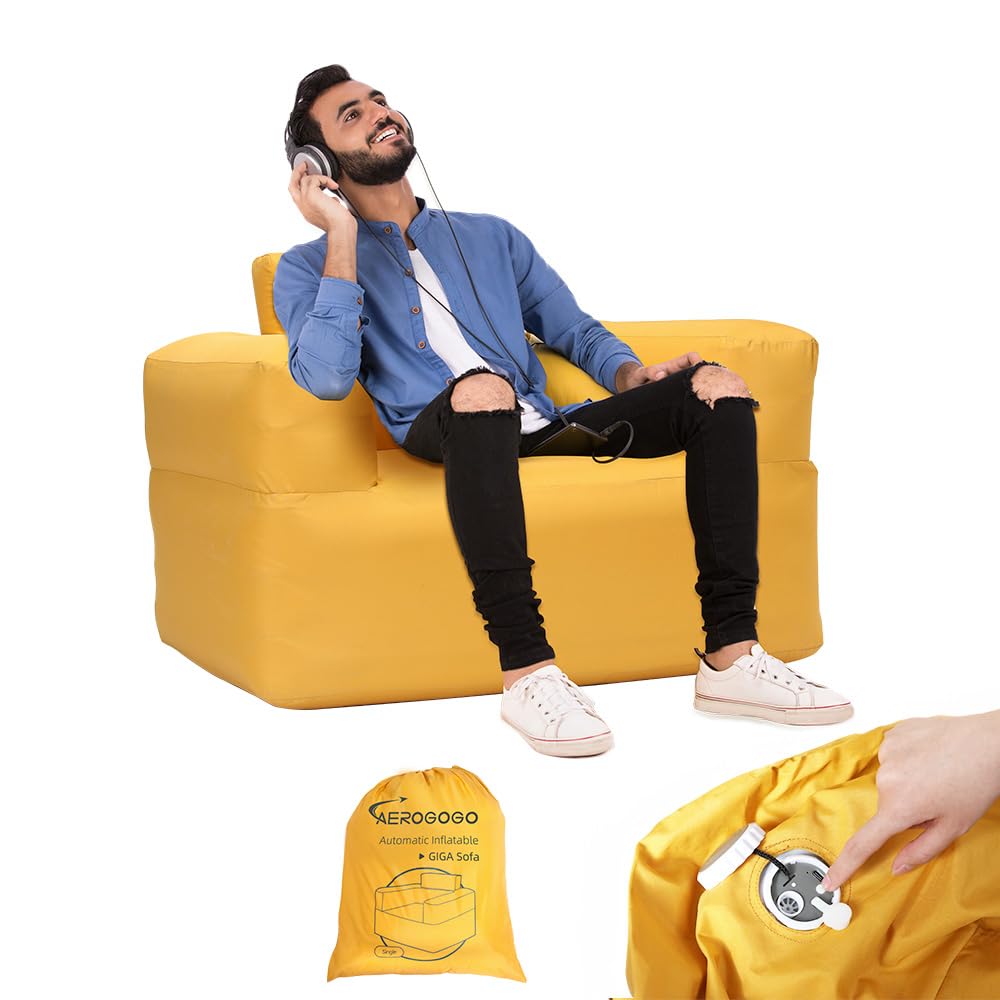 **Self-Inflating Camping Couch with Built-in Air Pump – Portable Inflatable Air Sofa Lounger for Indoor & Outdoor Use – 4kPa High-Pressure Durable Blow Up Couch for Camping, Picnic, Beach, Home, and Travel (Armchair Style)**