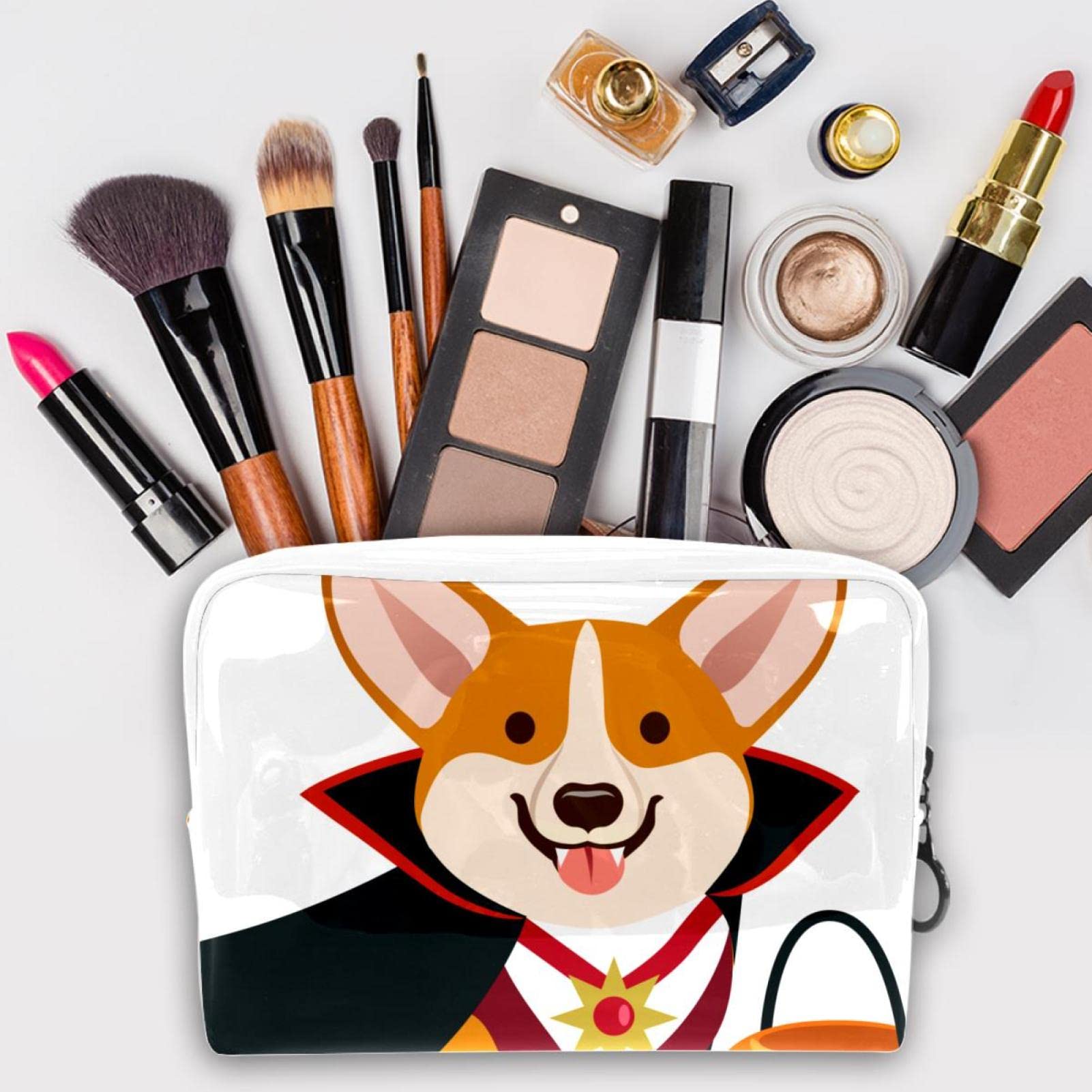 Cute Corgi Pumpkin Makeup Bag - Portable Travel Cosmetic Pouch & Toiletry Organizer for Women, Lightweight Waterproof Toiletries Bag - Perfect Gift for Girlfriend/Wife (18.5x13x7.5cm) - Ideal for Travel, Gym, Beach & Daily Cosmetics Storage