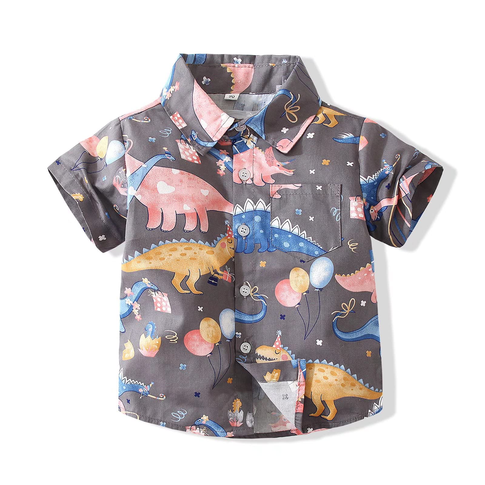 **Boys' Short Sleeve Dinosaur Hawaiian Shirt - Fun Tropical Button Down T-Shirt for Kids | Beach Party, Summer Vacation & Casual Wear**