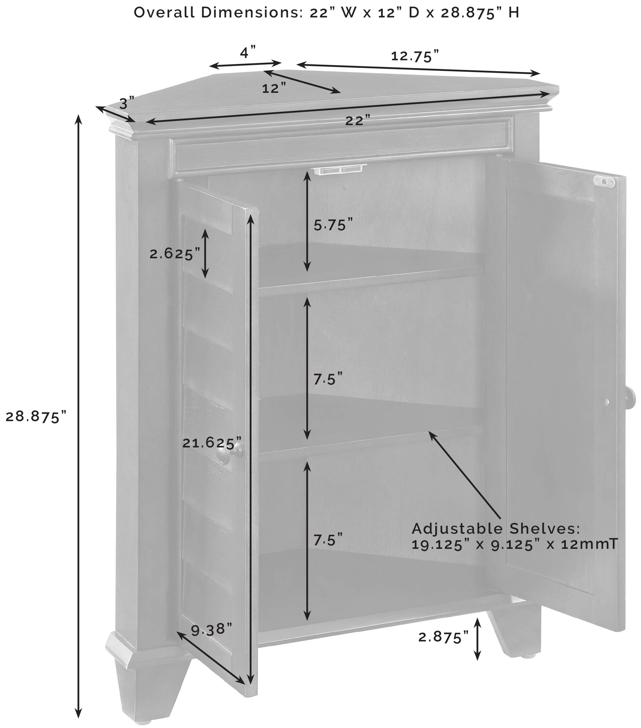 Crosley Lydia White Corner Storage Cabinet with Shelves - Bathroom Organizer & Home Decor for Small Spaces, Bedroom, Living Room, Entryway