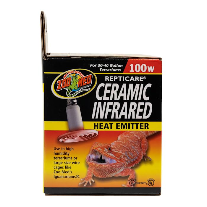 Zoo Med Repticare 100 Watt Ceramic Infrared Heat Emitter for Reptiles - Durable & Energy Efficient Heating Bulb for Terrariums, Snake Tanks & Lizard Enclosures (Perfect for Nighttime Use & Maintaining Optimal Habitat Temperature)