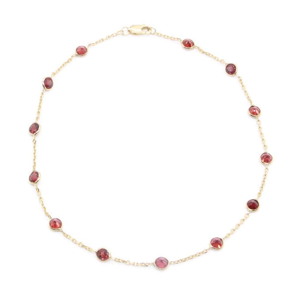 Sophia 14K Yellow Gold Garnet Anklet Bracelet for Women - 10