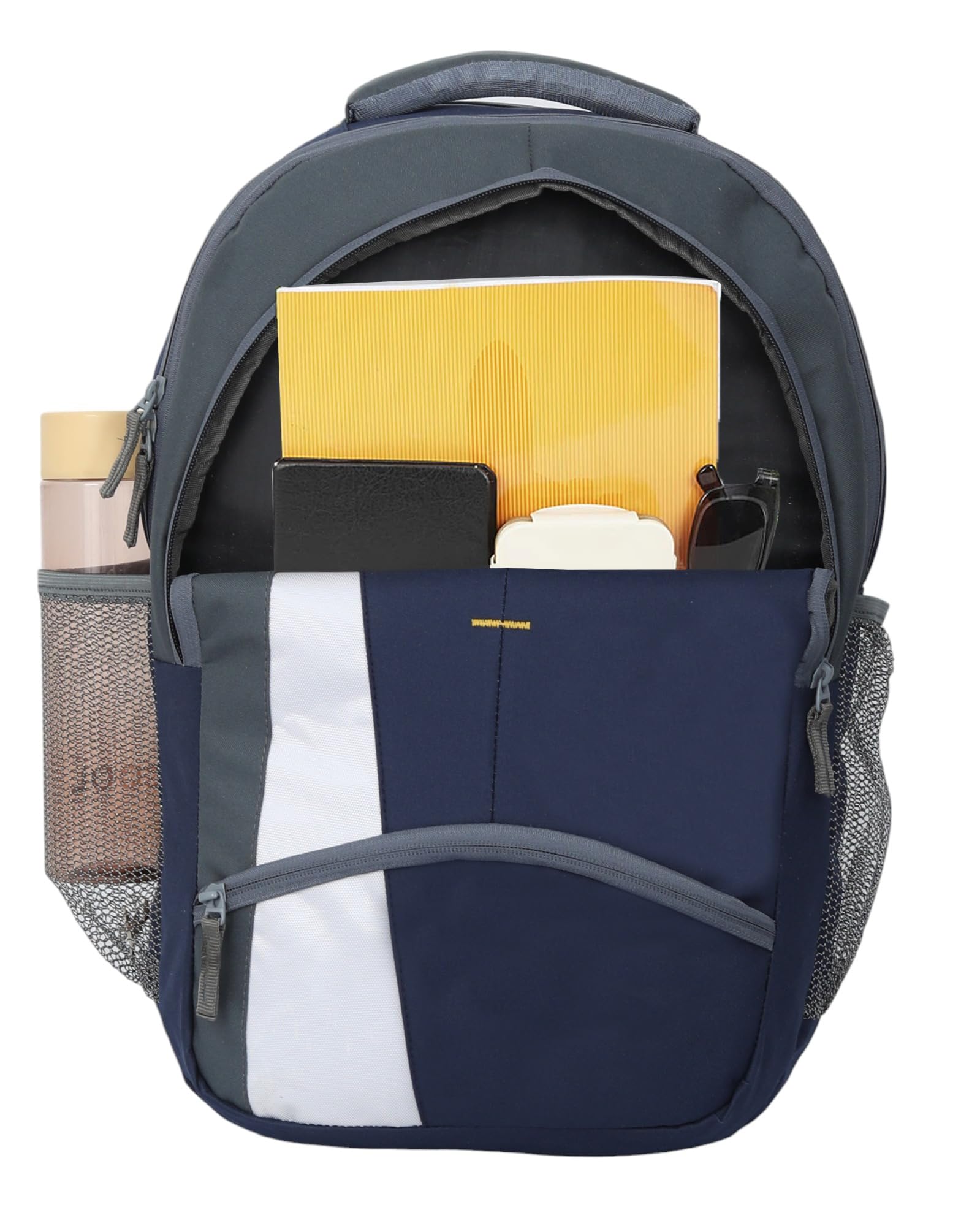 Waterproof School Backpack for College Students - Durable Laptop Bag with Analog Watch for Men & Women (Navy Blue) - Perfect for School, Travel & Outdoor Activities