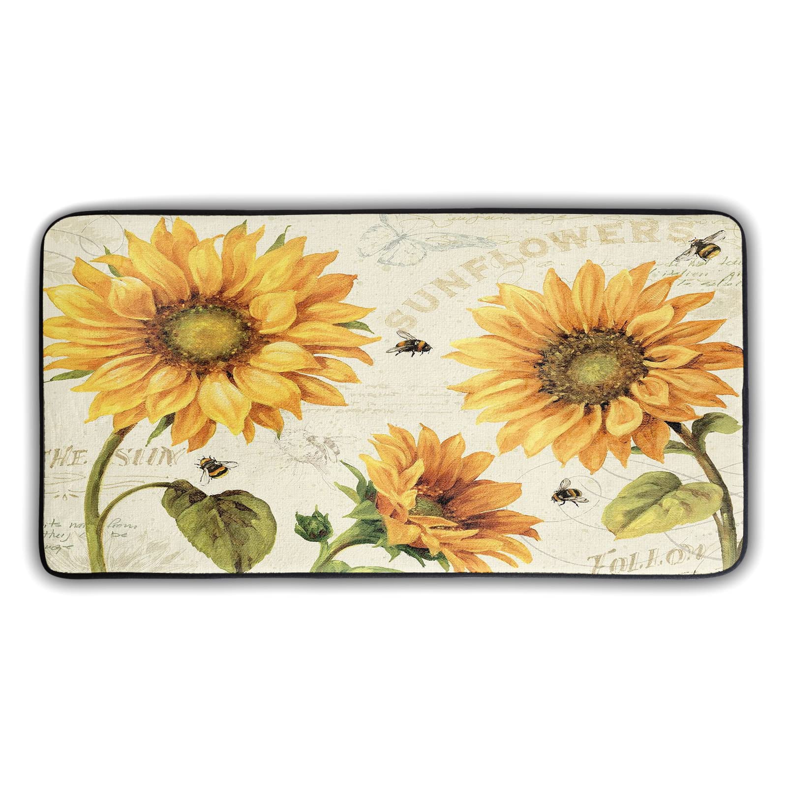 Vintage Bee Sunflower Non-Slip Kitchen Rug - 39