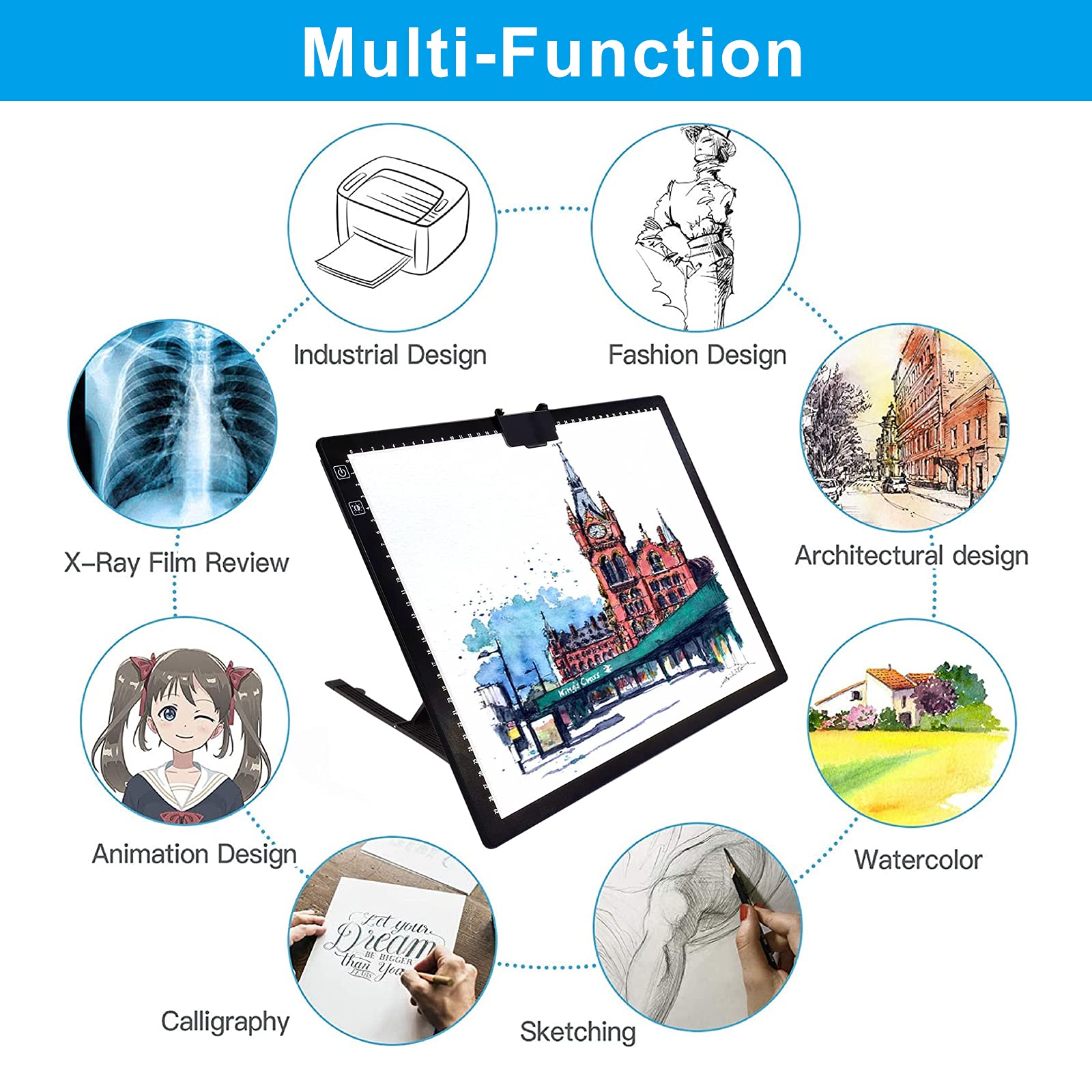 TOHETO A3 LED Light Pad - Wireless Rechargeable Tracing Light Box with Stand, 3 Color Modes & 6 Brightness Levels, Portable with Carry Bag & Magnetic Clip - Perfect for Diamond Painting, Vinyl Weeding, Calligraphy & Craft Projects
