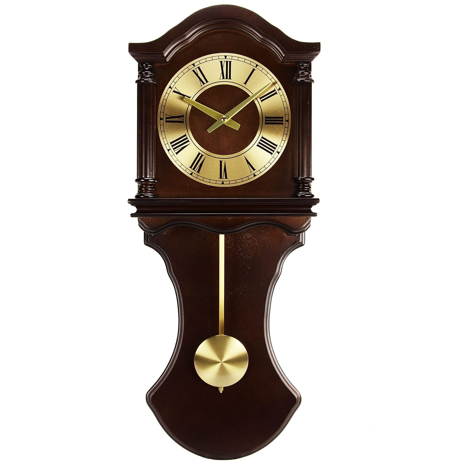 Bedford Clock Collection BED1712 - Classic Wooden Wall Clock with Pendulum & Westminster Chimes - Vintage Chocolate Brown Decor for Living Room, Bedroom & Office