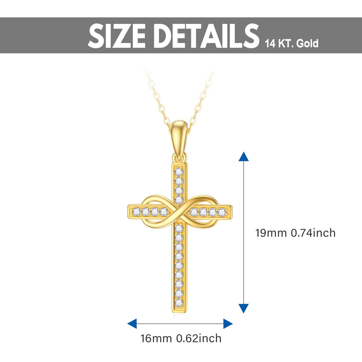 14K Gold Cross Necklace for Women - Classic Crucifix & Infinity Pendant Religious Jewelry, 16+2 Inch Adjustable Chain, Perfect for Anniversary, Mother's Day Gifts, Baptism, Church Wear & Everyday Elegance
