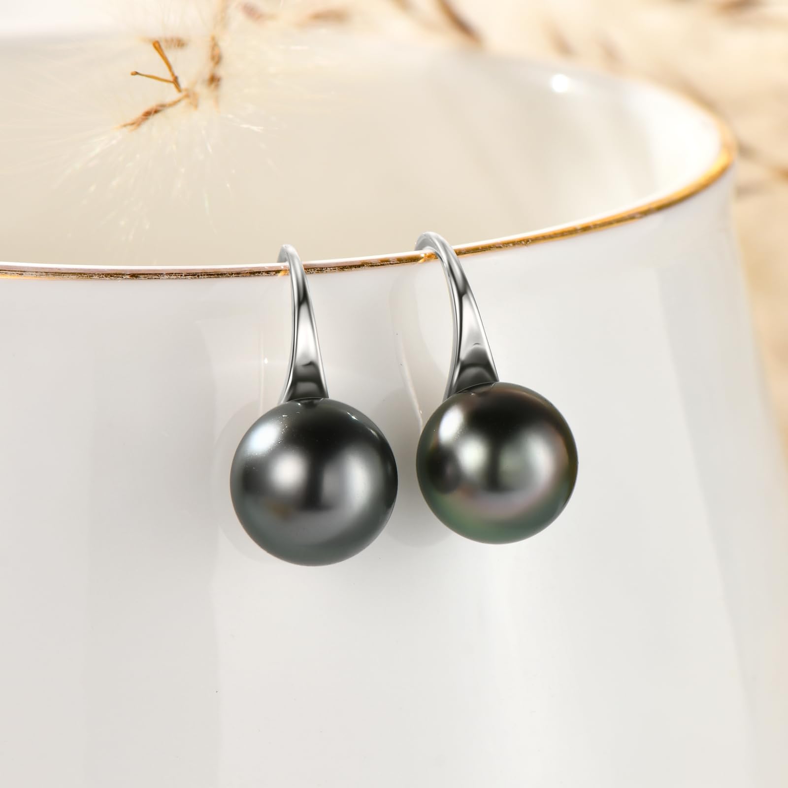 Exquisite Tahitian Black Pearl Drop Earrings - 18K Gold Plated Sterling Silver Jewelry for Women | Perfect Birthday, Anniversary & Christmas Gift | Elegant for Weddings, Parties & Special Occasions
