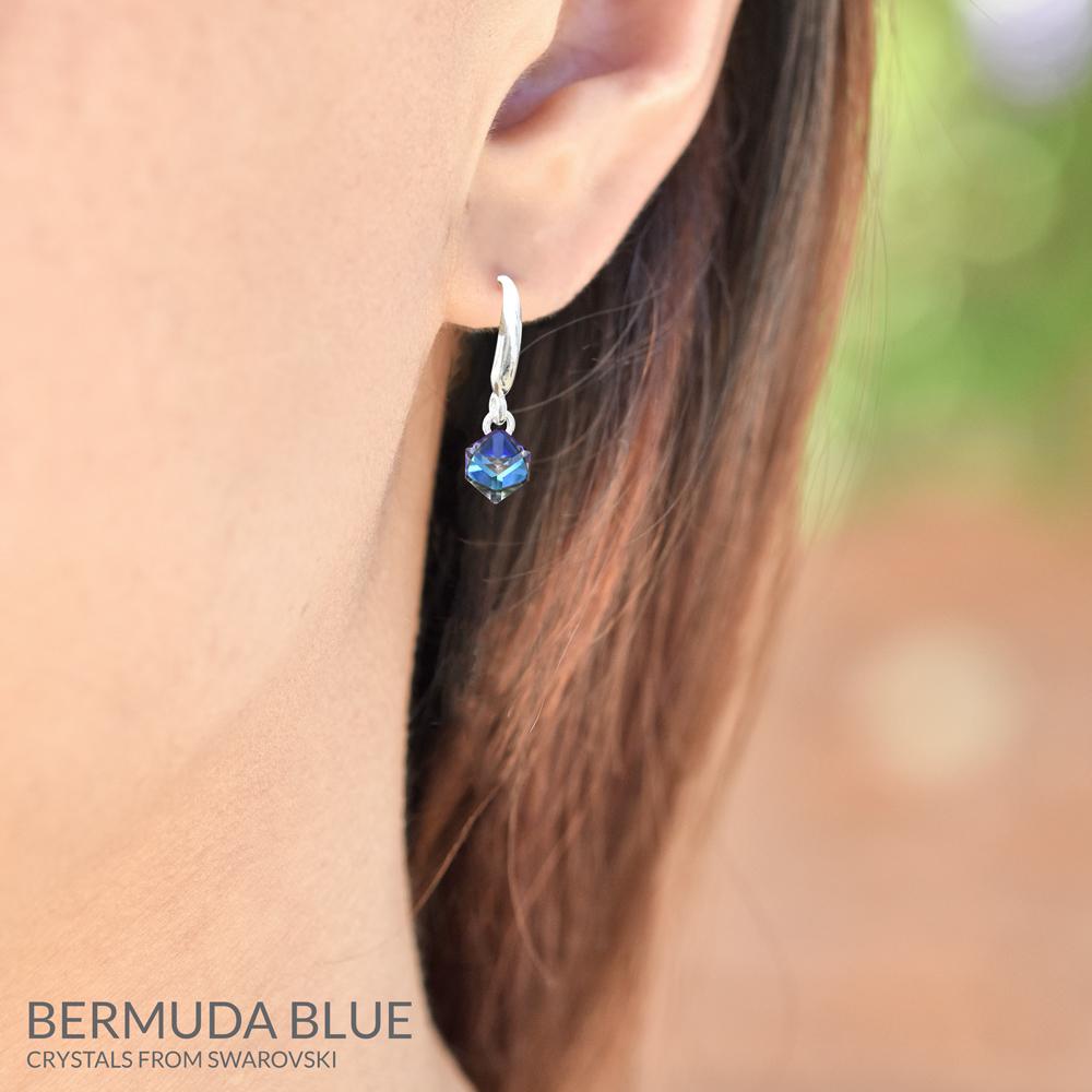 Blue Crystal Cube Earrings for Women – Elegant Cubic Zirconia Stud Earrings | Perfect for Parties, Weddings & Everyday Wear
