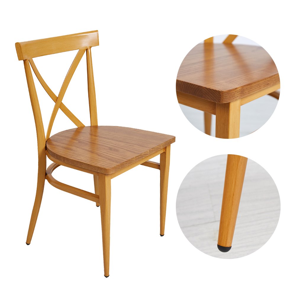 2 Pack Stackable Metal Dining Chairs with Solid Wood Seat - Indoor/Outdoor Kitchen & Restaurant Chairs for Home, Cafe, and Patio Use - Yellow