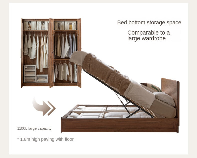 Premium Black Walnut & Oak Solid Wood Bed Frame - Modern Platform Bed for Master Bedroom, Guest Room, or Dormitory