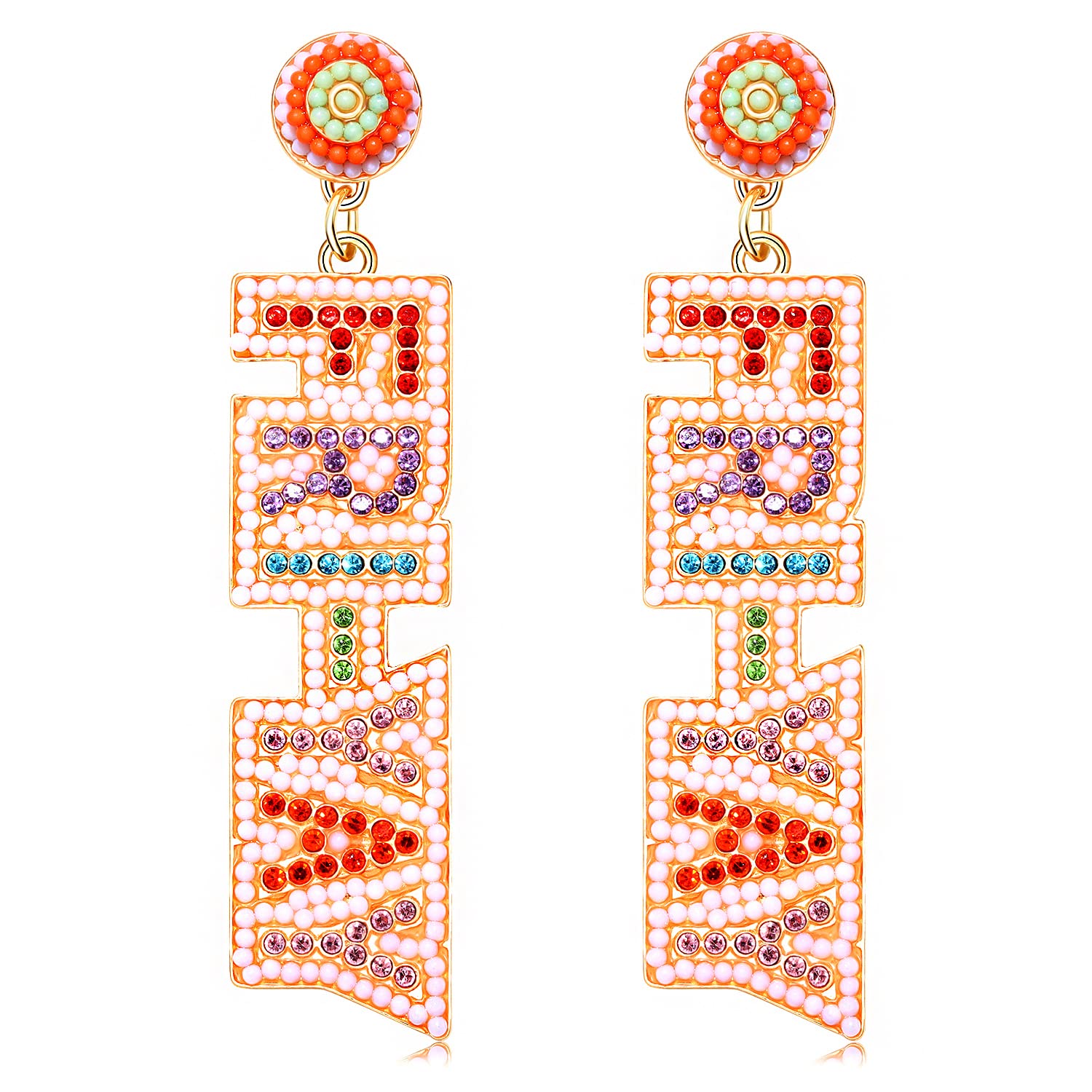Stylish Beaded Dangle Earrings for Women - Colorful Rhinestone Teacher Jewelry - Perfect Back to School & Teacher Appreciation Gift - Great for Classrooms, Graduation, and Professional Workwear