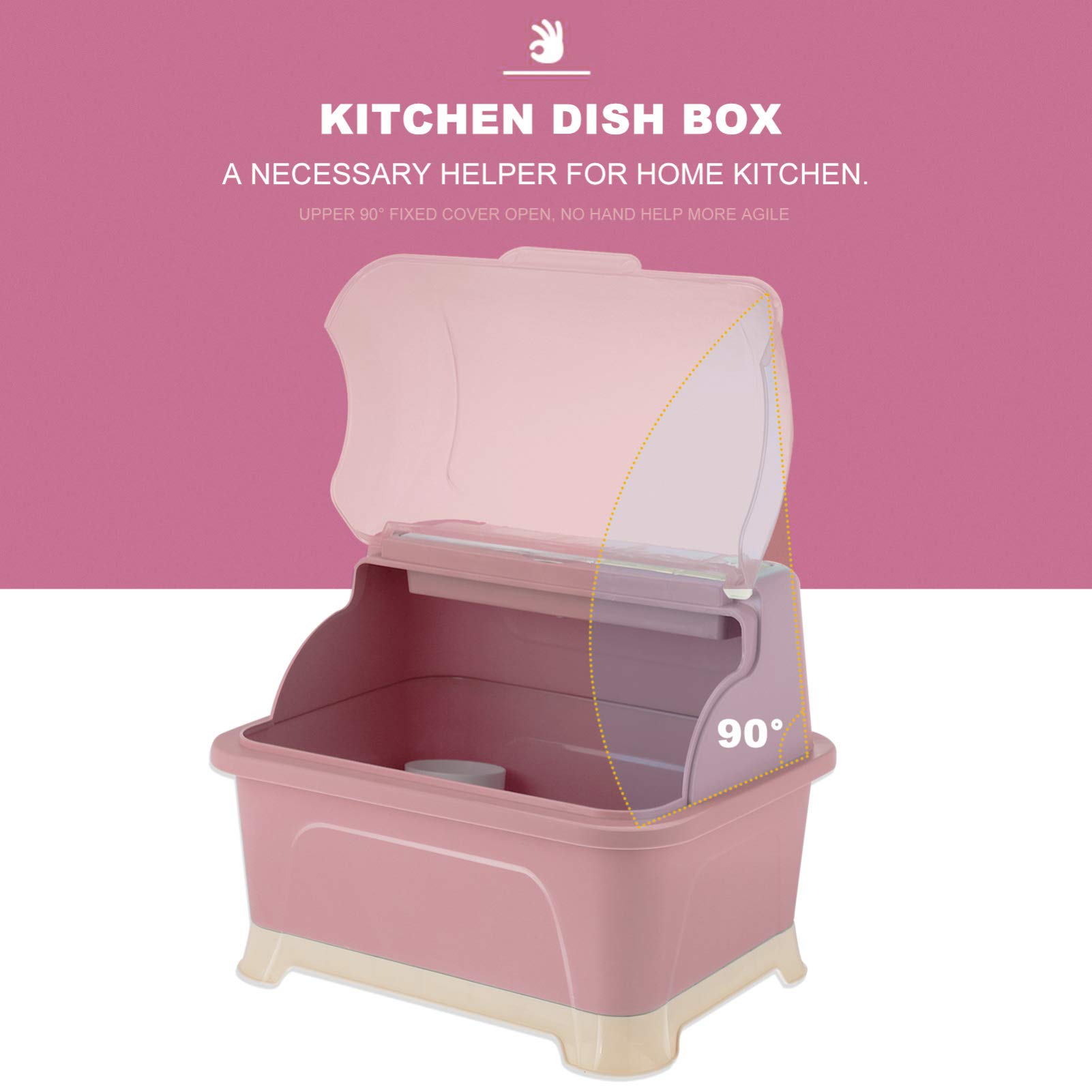 Pink Dish Drying Rack with Lid - Space Saving Bottle Storage Organizer for Kitchen Cabinet - Holds Coffee Mugs, Tea Cups, Bowls & Kitchenware - Perfect for Small Spaces, Dish Organization & Countertop Storage