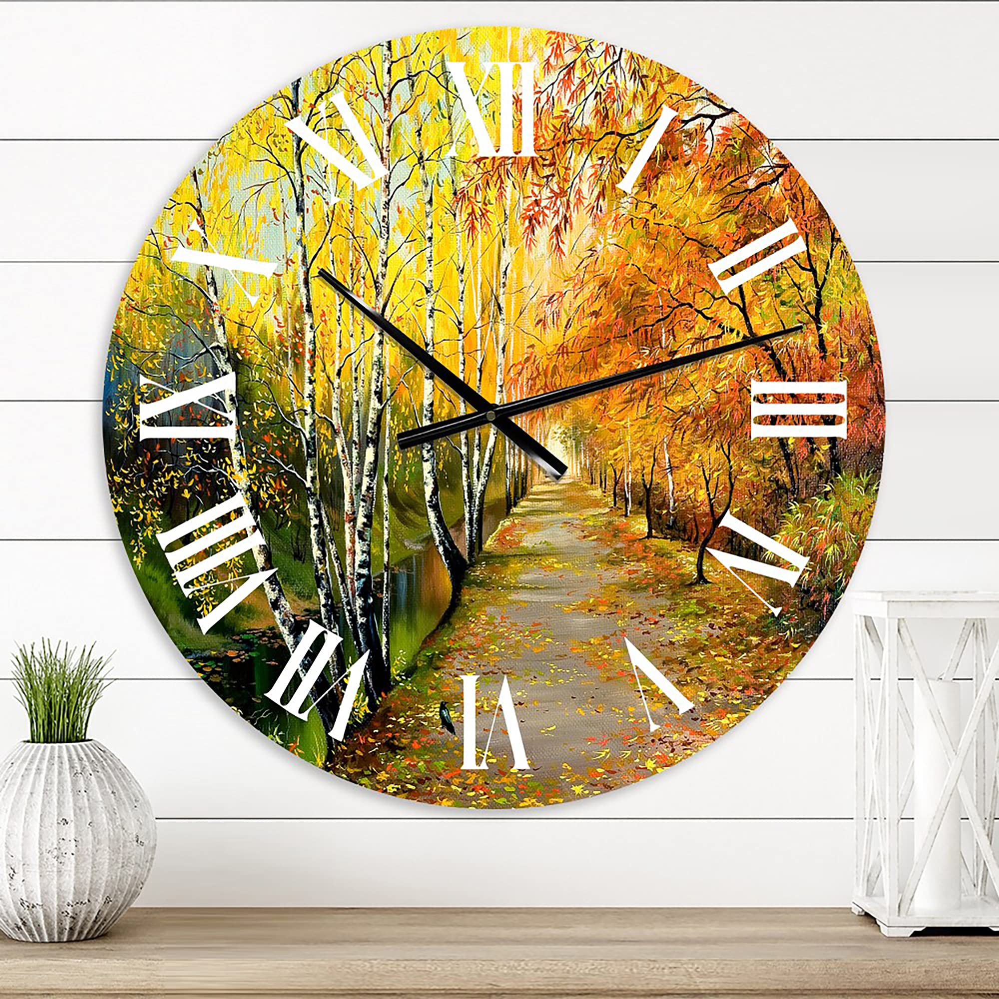Large Traditional Wall Clock 'River in The Autumn Woods' - Nature Landscape Wall Clock for Living Room, Bedroom & Office Decor - Perfect for Home, Office & Gift Giving