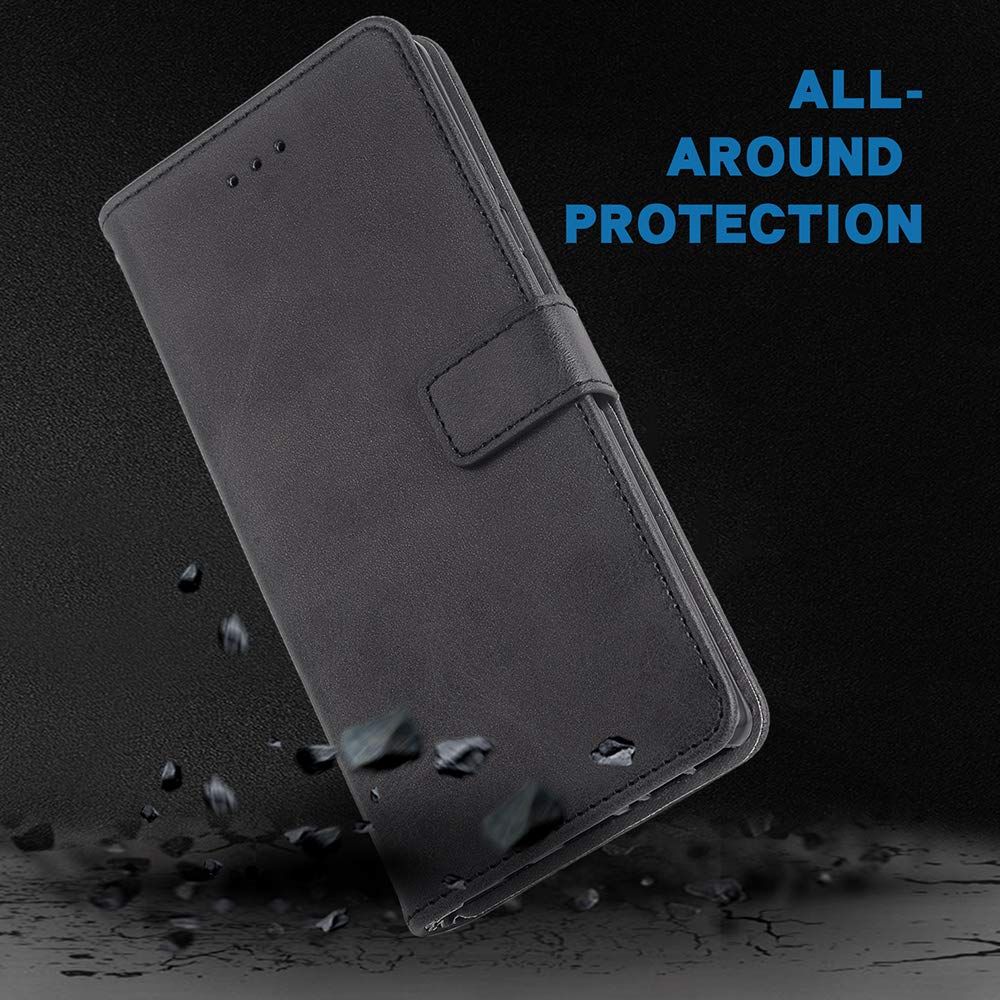 Premium Leather Wallet Case for OnePlus 6 - Flip Cover with Card Holder & Stand | Compatible with OnePlus 6 A6000 | Stylish Folio Phone Case for Men & Women (Black) | Perfect for Business, Travel & Everyday Use