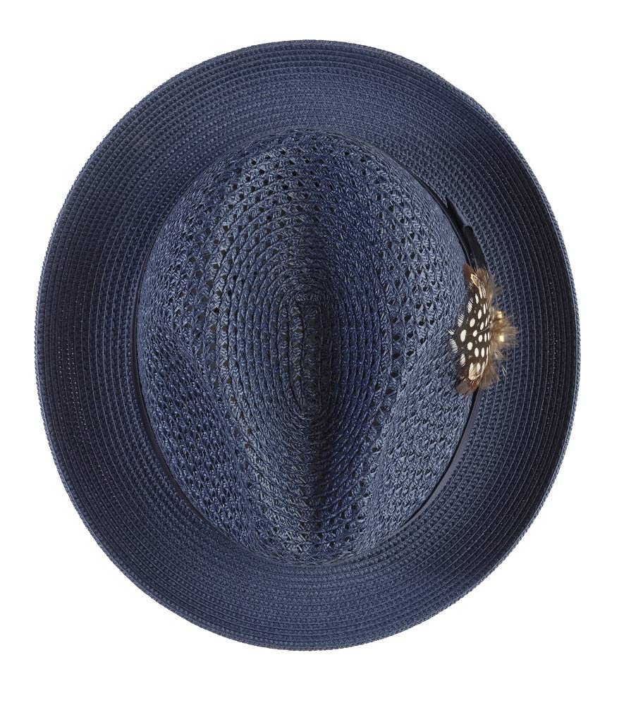 MONTIQUE Men's Braided Pinch Fedora Hat with Feathers - Lightweight Breathable Polyester Summer Panama Hat for Outdoor Activities, Beach Vacations & Fashion Accessories - Size H24