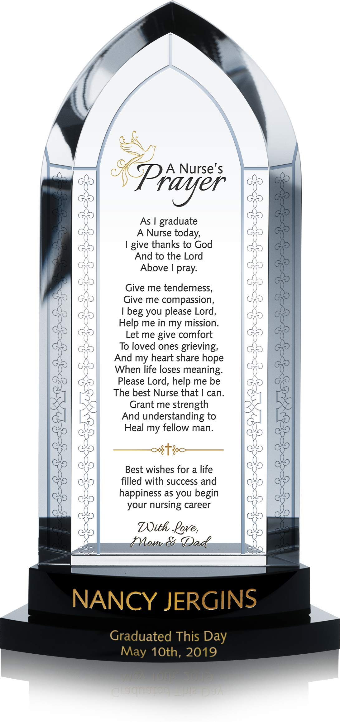 Personalized Crystal Nurse's Prayer Plaque - RN Pinning Ceremony & Graduation Gift for Her or Him - Religious Keepsake for Daughter, Son, Grandchild, Sister, Brother - 10 Inch Engraved Plaque - Perfect for Nursing School Graduation, Pinning Ceremonies & Inspirational Office Decor