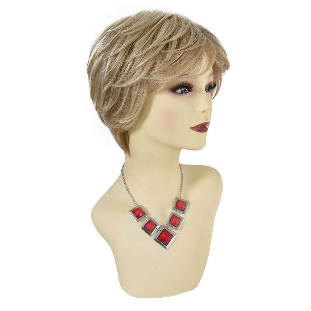 Short Synthetic Bob Wig for Women - Shaggy Layered Wavy Hairpiece, Glueless Lightweight Full Cap Wig (Dark Ash Blonde & Light Bleach Blonde) | Perfect for Daily Wear, Cosplay, and Special Occasions