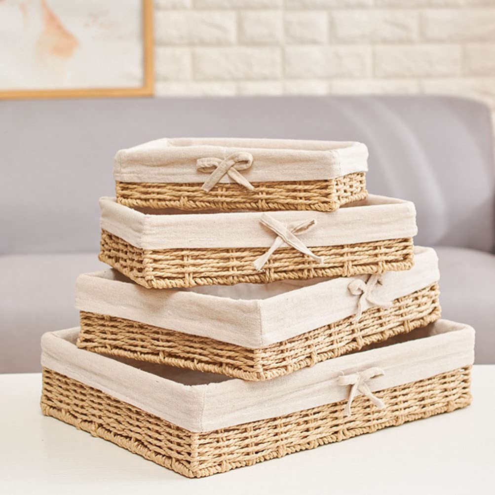 Hemoton 4-Piece Woven Rattan Storage Basket Set - Bread, Fruit, Candy & Pantry Organizer - Nesting Baskets for Kitchen, Dining, Picnic & Home Decor - Eco-Friendly Wicker Food Trays & Sundries Holder