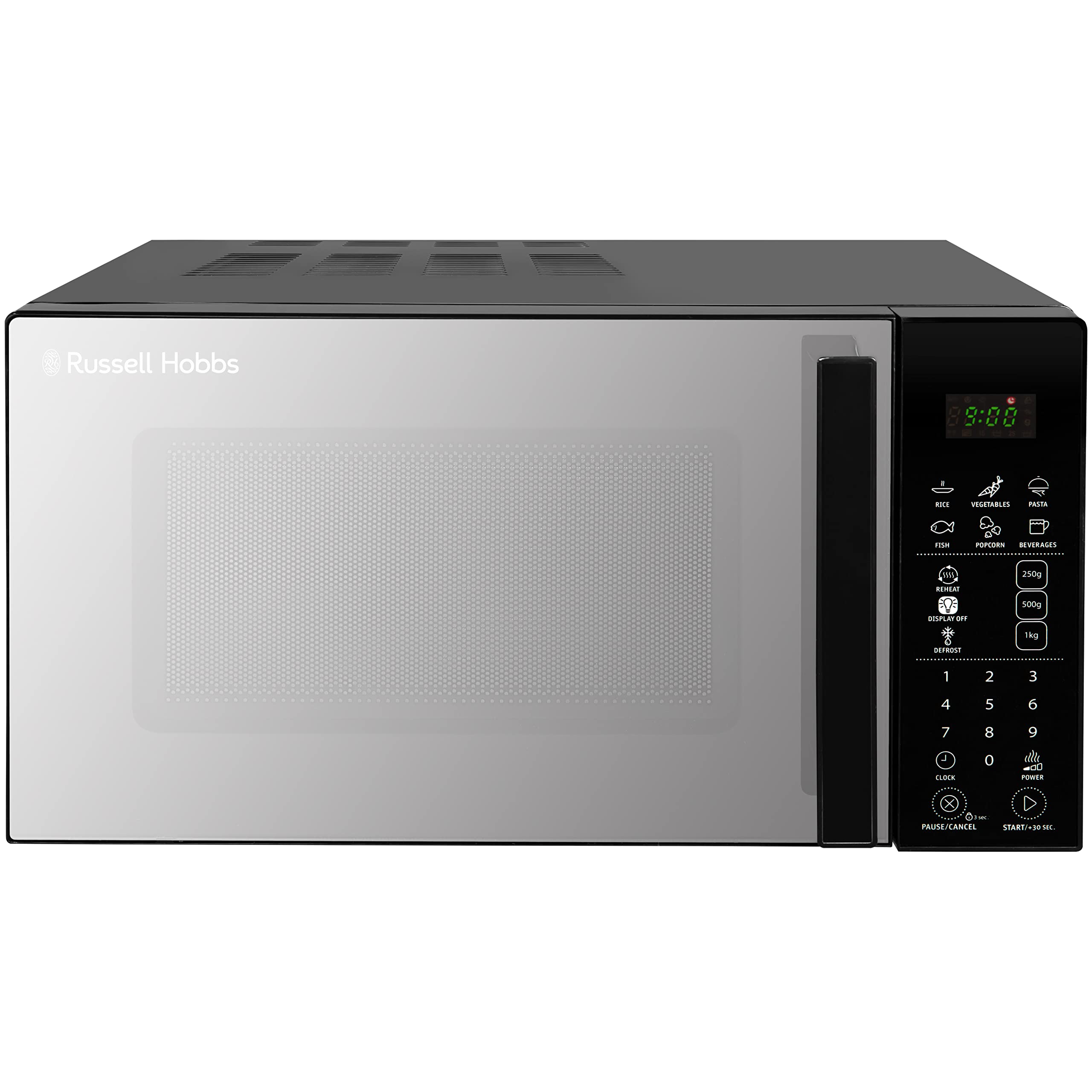 Russell Hobbs RHMT2004B 20L 800W Black Touch Control Digital Microwave Oven - 10 Power Levels, 6 Auto Cook Menus, Defrost Function, Clock & Timer - Perfect for Small Kitchens, Dorms & Offices