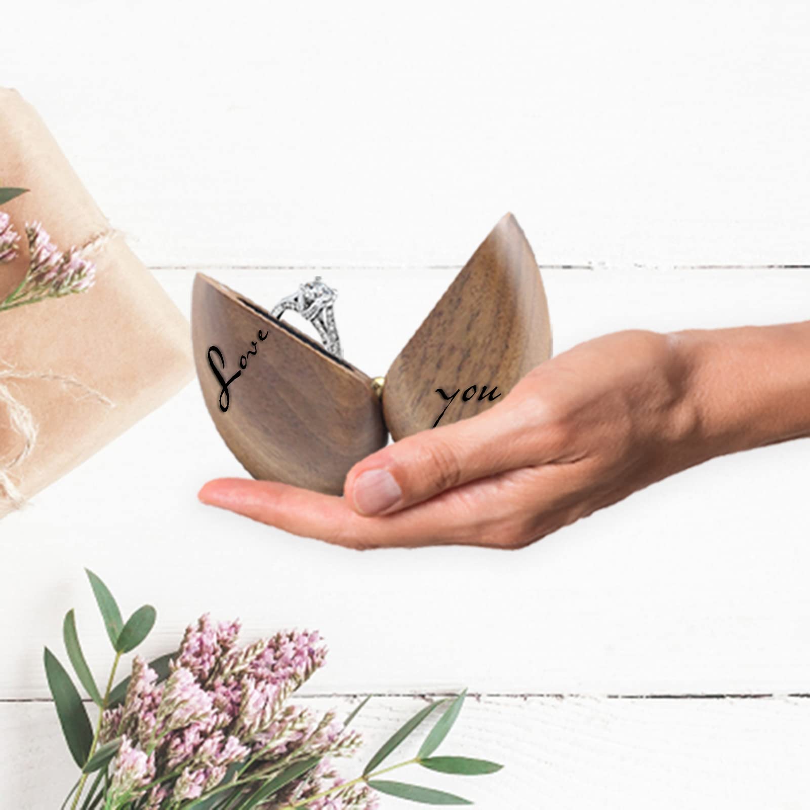 Custom Heart-Shaped Wooden Ring Box - Proposal & Wedding Gift